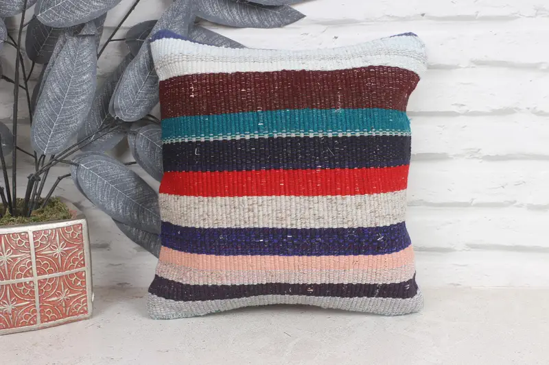 Turkish Kilim Pillow, Art Deco Pillow Cover, Bench Pillow Sham, Handmade Kilim Cushion, Cushion, 12x12 Blue Pillow Cover, Pillow for Couch - 1