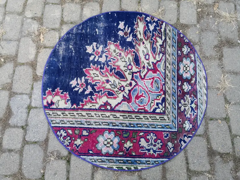 Mavi Oryantal Halı, Mor Desenli 3x3 ft