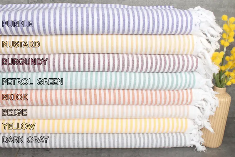 Turkish Beach Towel Organic Cotton Striped Bath Towel, 36x67 Inches