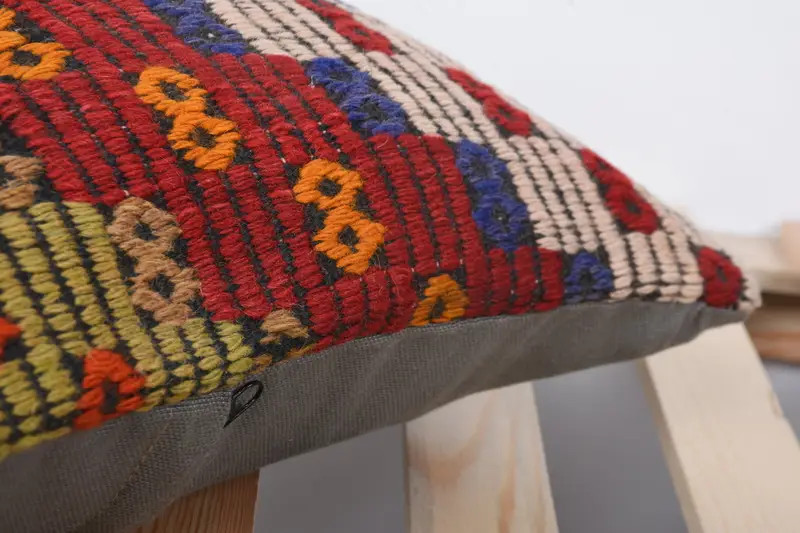 Pillow Case, Turkish Kilim Pillow, Home Decor Pillow, 14x14 Red Cushion Case, Natural Cushion Cover, Pastel Pillow Cover, Boho Pillow - 7