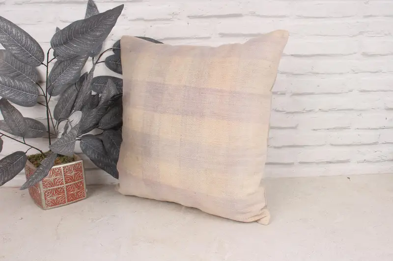 Turkish Pillow, Turkish Kilim Pillow, 18x18 Beige Pillow Sham, Pillow Case, Nautical Throw Pillow Cover, Turkish Rugs Pillow Sham, Antique Pillows - 4
