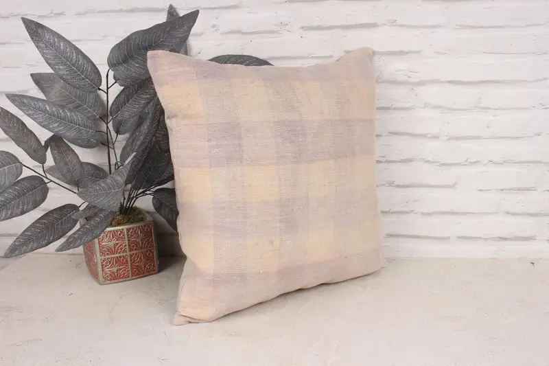 Turkish Pillow, Turkish Kilim Pillow, 18x18 Beige Pillow Sham, Pillow Case, Nautical Throw Pillow Cover, Turkish Rugs Pillow Sham, Antique Pillows - 3