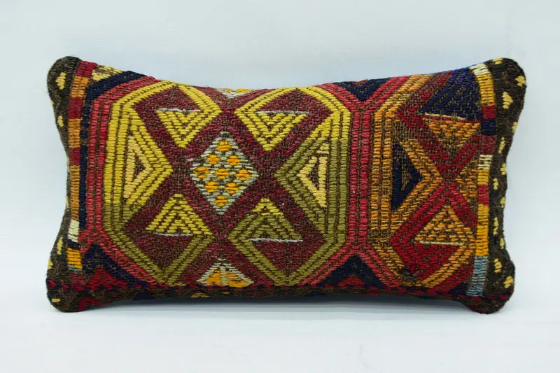 Living Room Throw Pillow Cover, Throw Kilim Pillow, Ethnical Kilim Rug Pillow, 8x16 Red Cushion Cover, Pillow for Couch, Cushion Case - 1