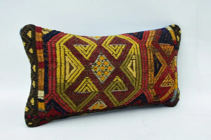 Living Room Throw Pillow Cover, Throw Kilim Pillow, Ethnical Kilim Rug Pillow, 8x16 Red Cushion Cover, Pillow for Couch, Cushion Case - 3