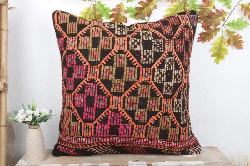 Home Decor Pillow, Cushion Case, Anatolian Pillow Sham, Interior Designer Pillow, 24x24 Pink Pillow Sham, Vintage Kilim Pillow - 2