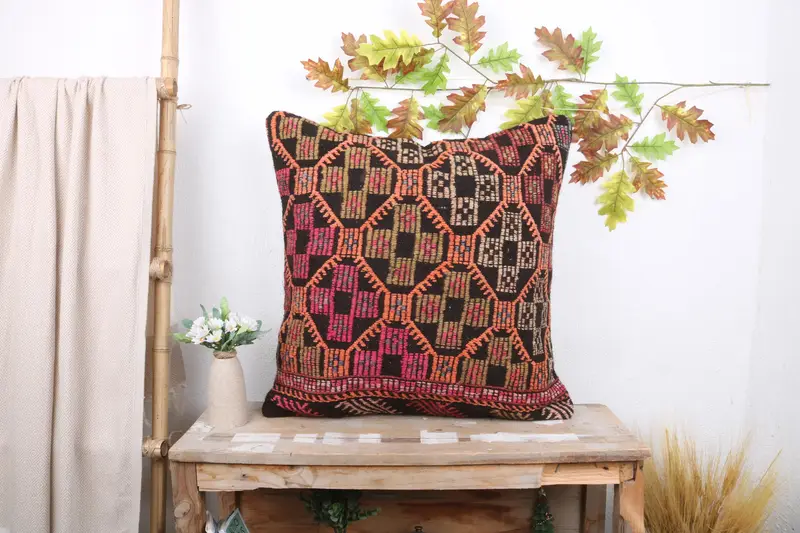 Home Decor Pillow, Cushion Case, Anatolian Pillow Sham, Interior Designer Pillow, 24x24 Pink Pillow Sham, Vintage Kilim Pillow - 1