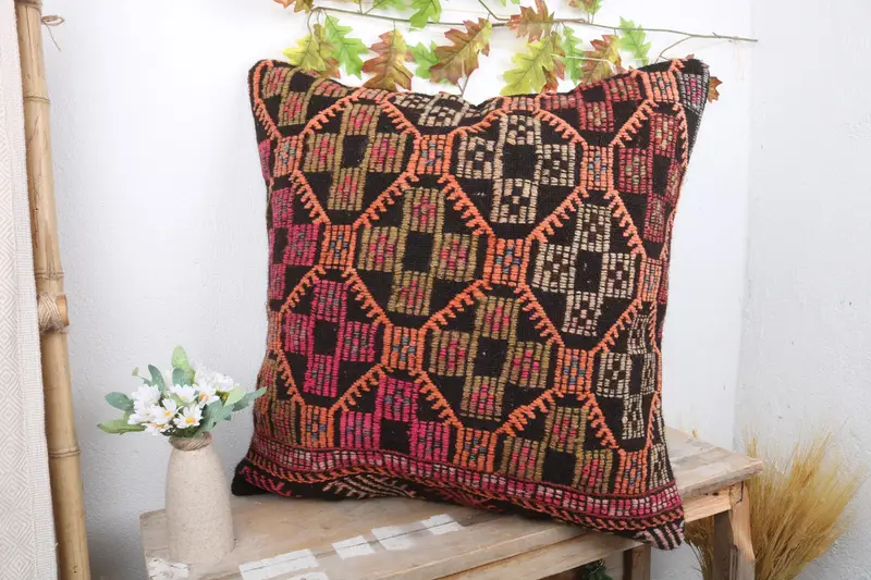 Home Decor Pillow, Cushion Case, Anatolian Pillow Sham, Interior Designer Pillow, 24x24 Pink Pillow Sham, Vintage Kilim Pillow - 4