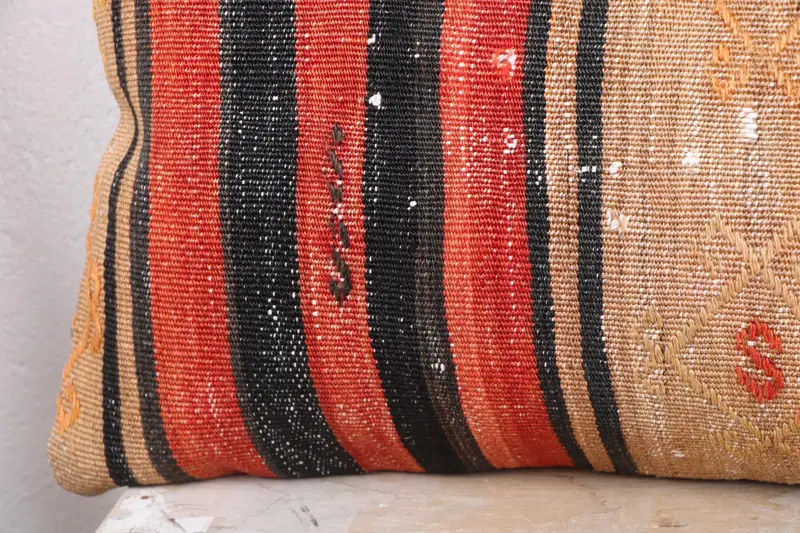 Turkish Kilim Pillow, Bolster Pillow Cover, Antique Pillows, Vintage Kilim Pillow, 12x36 Red Pillow Sham, Cushion, Boho Chic Pillow Case - 3