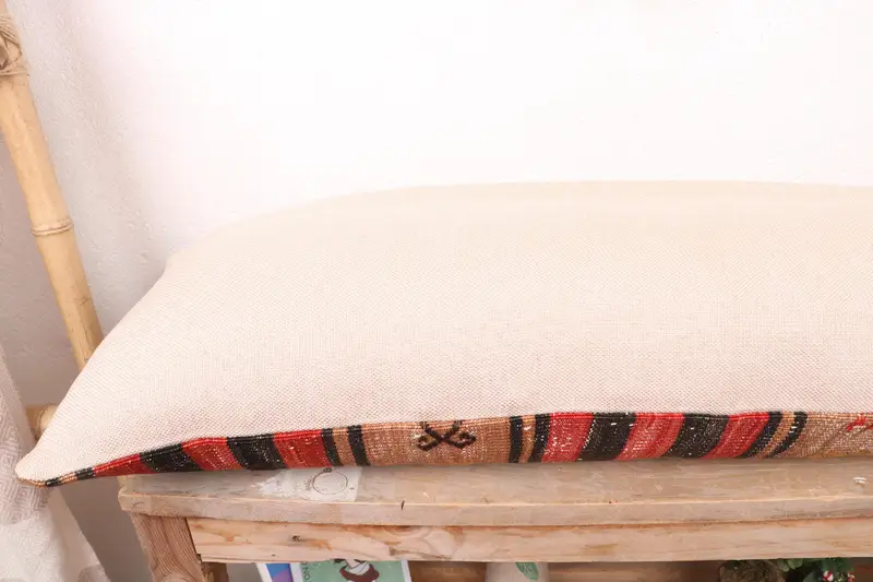 Turkish Kilim Pillow, Bolster Pillow Cover, Antique Pillows, Vintage Kilim Pillow, 12x36 Red Pillow Sham, Cushion, Boho Chic Pillow Case - 7