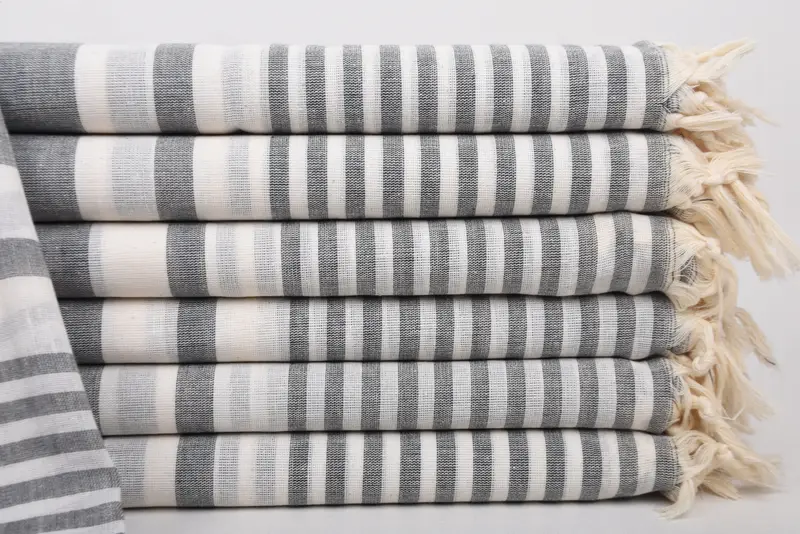 Bridal Shower Gift Personalized Black Striped Turkish Cotton Towel, 70x40 Inches