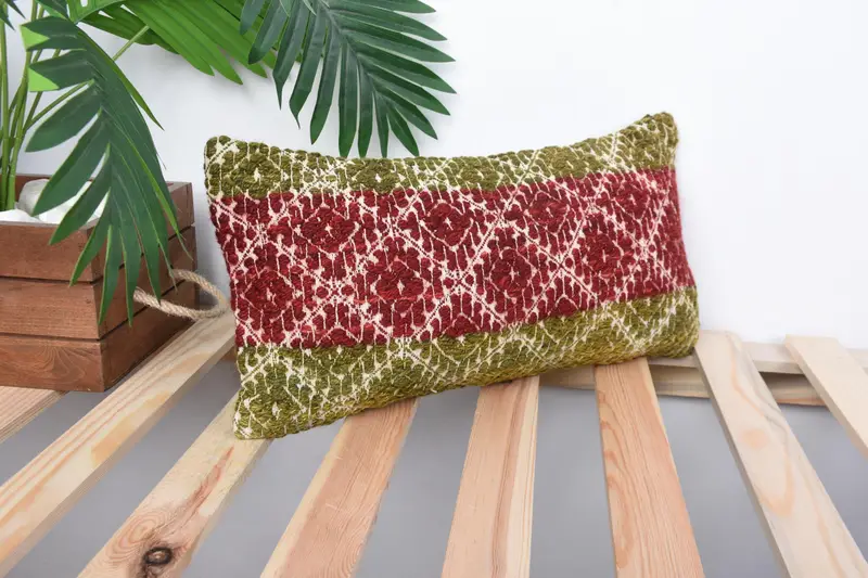 Turkish Pillow, Rustic Pillow Case, Cushion Cover, Turkish Kilim Pillow, Boho Chic Cushion Case, 8x16 Red Pillow Cover, Throw Kilim Pillow - 1