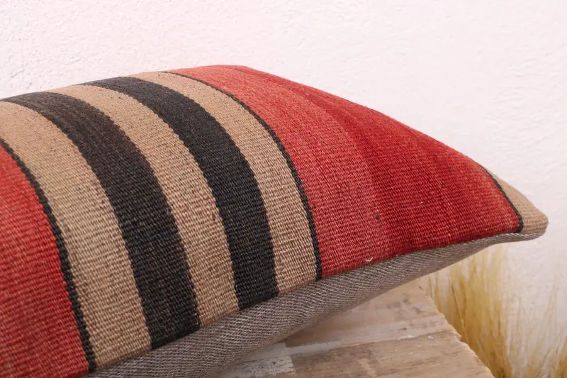 Pillow Cover, Ethnical Kilim Rug Pillow, Turkish Kilim Pillow, Bright Cushion Cover, Boho Pillow Sham Cover, 12x24 Red Pillow Sham - 6