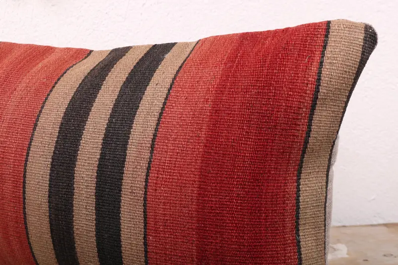 Pillow Cover, Ethnical Kilim Rug Pillow, Turkish Kilim Pillow, Bright Cushion Cover, Boho Pillow Sham Cover, 12x24 Red Pillow Sham - 5