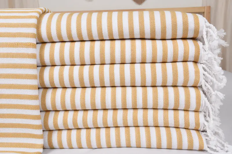 Couch Throw Blanket, Organic Throw, 104x76 Cotton Striped Towel, Customized Turkish Blanket, Throw Blanket, Monogram Blanket, Custom Wedding Gifts - 1