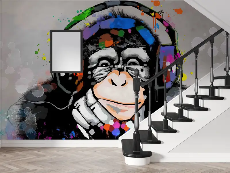 Thinking Monkey, Thinking Monkey Wall Art, Abstract Monkey Wall Art, Animal Wallpaper, Colorful Monkey Wall Decor, - 3
