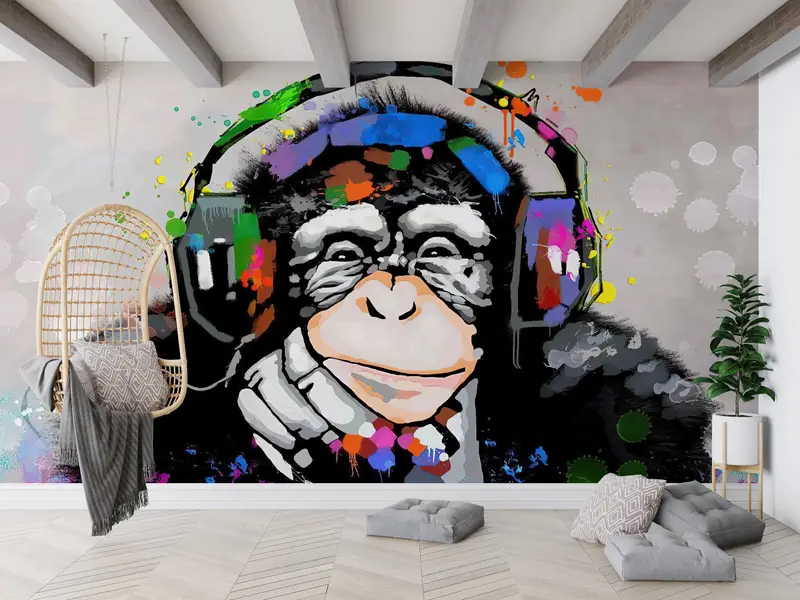 Thinking Monkey, Thinking Monkey Wall Art, Abstract Monkey Wall Art, Animal Wallpaper, Colorful Monkey Wall Decor, - 2
