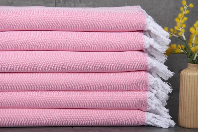 Hanging Kitchen Hand Towel Pink Herringbone, 18x34 Inches