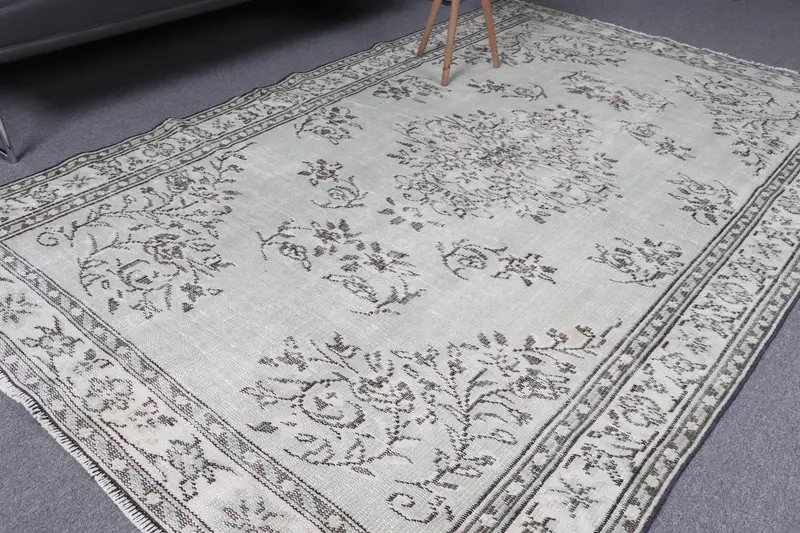 Vintage Büyük Halı 5,5x8,7 ft, Gri Kahverengi Kamuflaj Halı Yün - 1