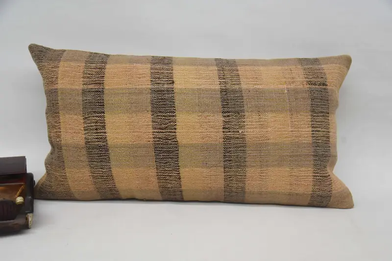 Striped Vintage Bohemian Pillow Sham, Wool Antique 12x24 inch Orange Cushion Cover - 1