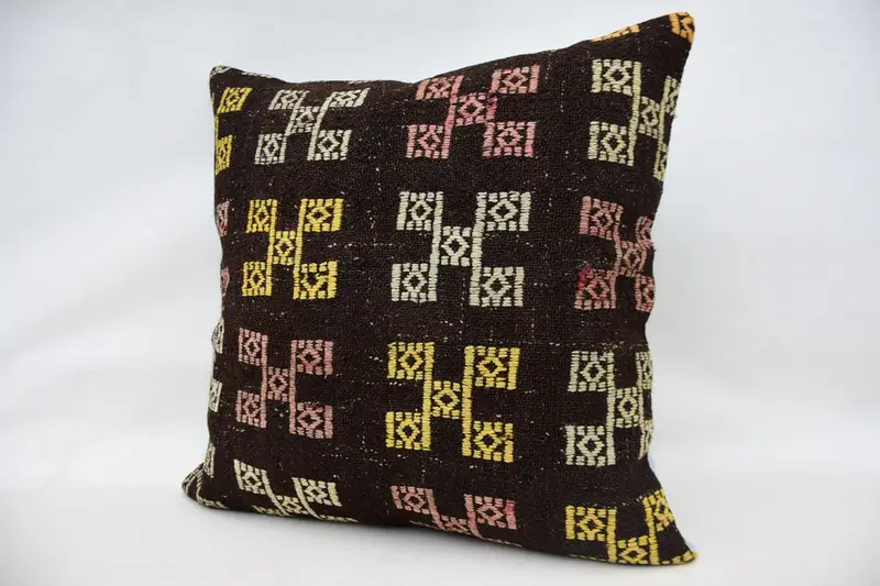 28x28 Brown Cushion, Designer Throw Pillow Case, Home Decor Pillow, Cushion Case, Gift Pillow, Aztec Pillow Case, Kilim Pillow - 3