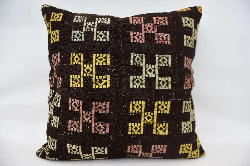 28x28 Brown Cushion, Designer Throw Pillow Case, Home Decor Pillow, Cushion Case, Gift Pillow, Aztec Pillow Case, Kilim Pillow - 1