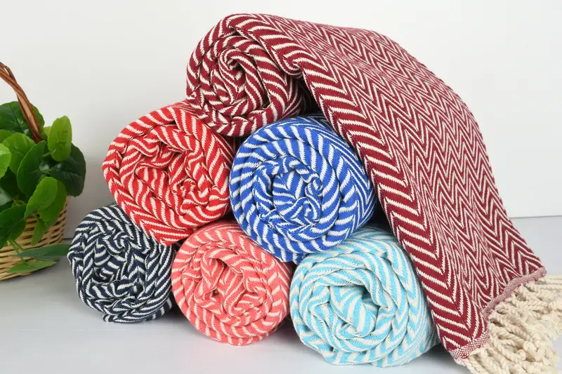 Bride Gift, Summer Gift, Sand-resistant towel, 70x40 Cotton Zig zag Towel, Luxury Beach Towel, Turkish Bath Towel Set, Quick-Dry Beach Towel - 5