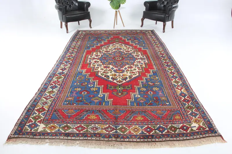 6.6x11.8 ft Turkish Rug, Oversize Vintage Rug, Red Floral Rug - 1