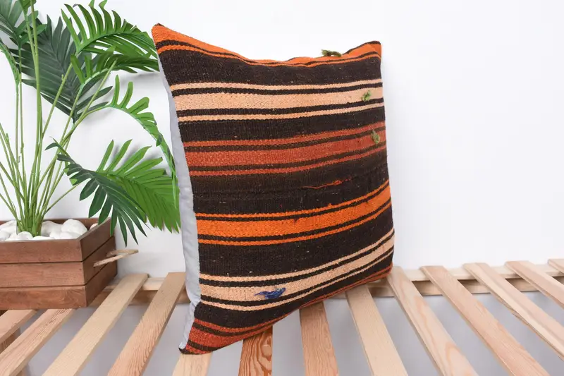 Outdoor Bolster Pillow Case, 20x20 Orange Pillow, Neutral Throw Pillow Sham, Kilim Pillow Cover, Pillow Cover, Kilim Cushion Sham, Gift Pillow - 4
