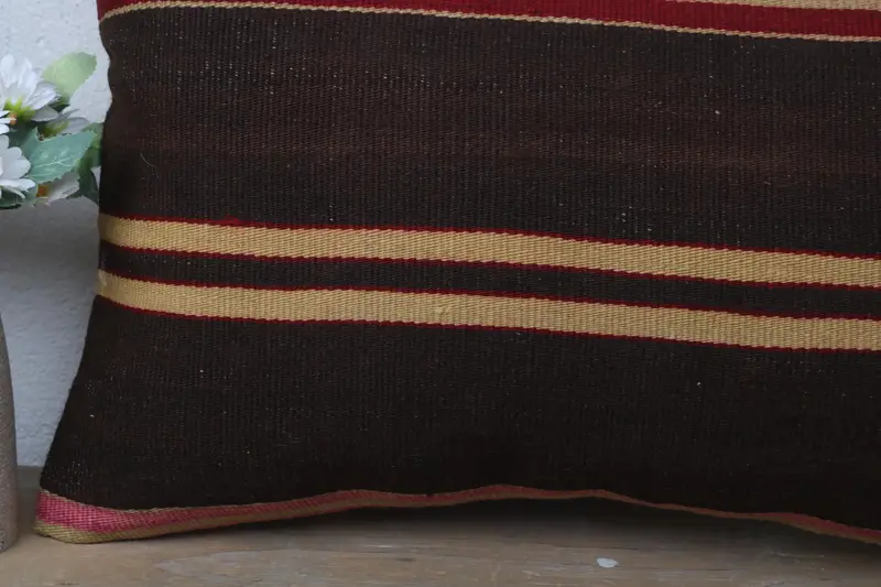 Hippie Throw Cushion, Pillow Case, Vintage Pillow, Ethnical Kilim Rug Pillow, 12x20 Brown Pillow Sham, Rustic Cushion Cover, Throw Kilim Pillow - 3