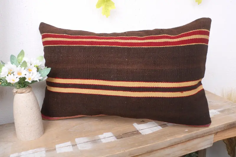 Hippie Throw Cushion, Pillow Case, Vintage Pillow, Ethnical Kilim Rug Pillow, 12x20 Brown Pillow Sham, Rustic Cushion Cover, Throw Kilim Pillow - 4