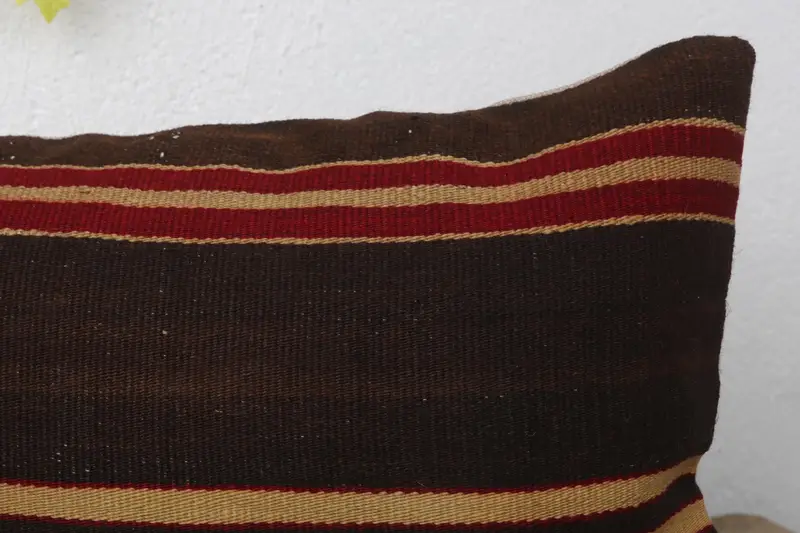 Hippie Throw Cushion, Pillow Case, Vintage Pillow, Ethnical Kilim Rug Pillow, 12x20 Brown Pillow Sham, Rustic Cushion Cover, Throw Kilim Pillow - 5
