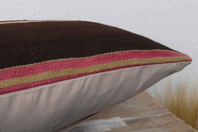 Hippie Throw Cushion, Pillow Case, Vintage Pillow, Ethnical Kilim Rug Pillow, 12x20 Brown Pillow Sham, Rustic Cushion Cover, Throw Kilim Pillow - 6