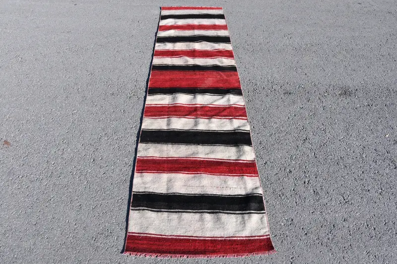 2.2x8.7 ft Turkish Vintage Rug, Runner Rug, Red Kilim Abstract Rug - 1