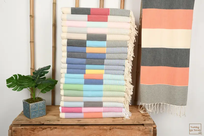 Personalized Turkish Cotton Towel Striped Beige, Country & Barn Wedding Gift, 40x67 Inches