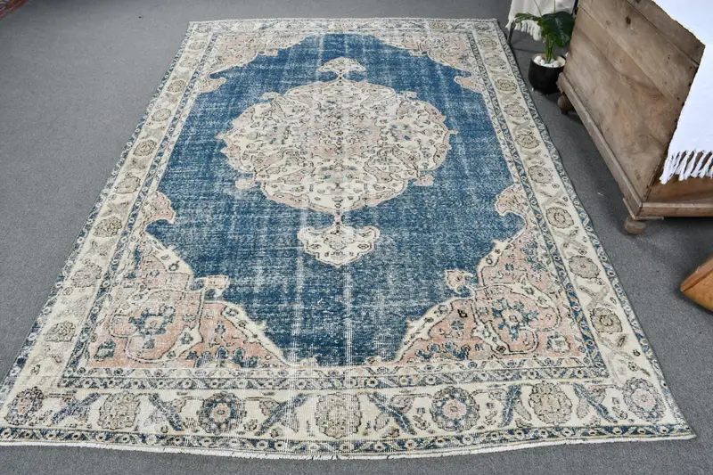 Alfombra Floral Azul 19x29m Elegante Azul y Beige