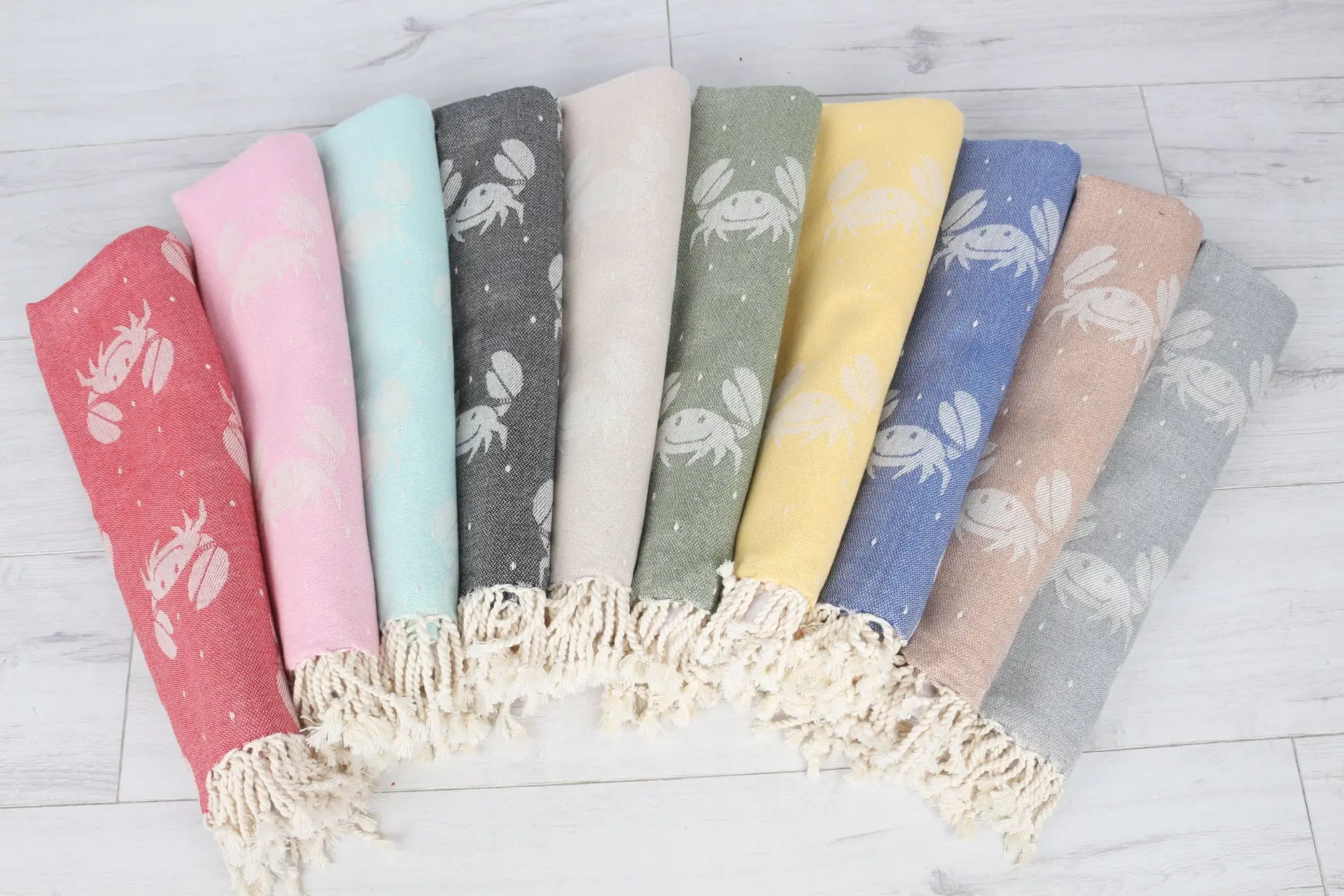 Personalized Turkish Towel Crab Design, Cotton, Beige, 40x67 Inches - 1
