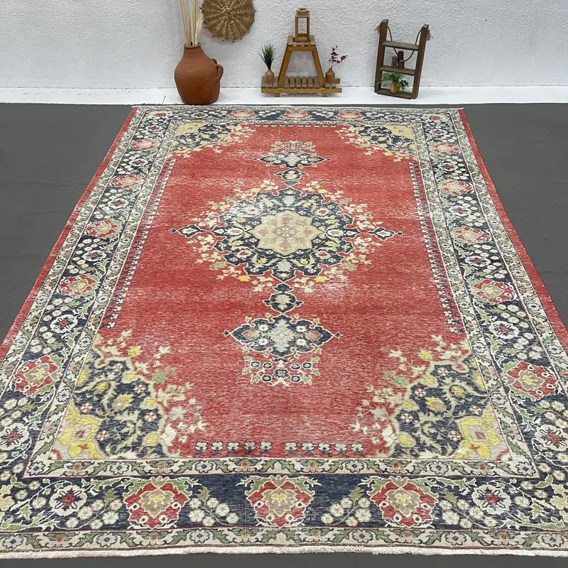 9,4x13,4 ft türkischer Teppich, Vintage-Übergröße-Teppich, rot-blauer Patchwork-Wollteppich - 1