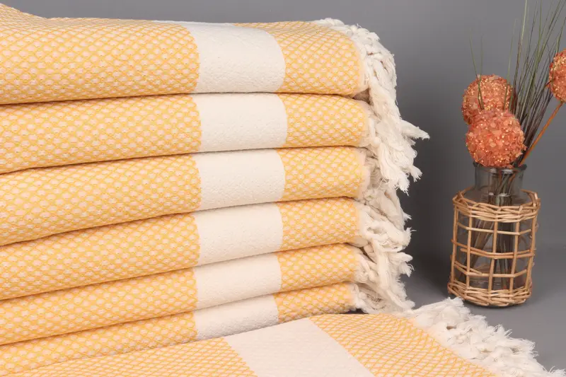 Custom Turkish Towel Dark Yellow Chevron, Organic Cotton, 36x67 Inches