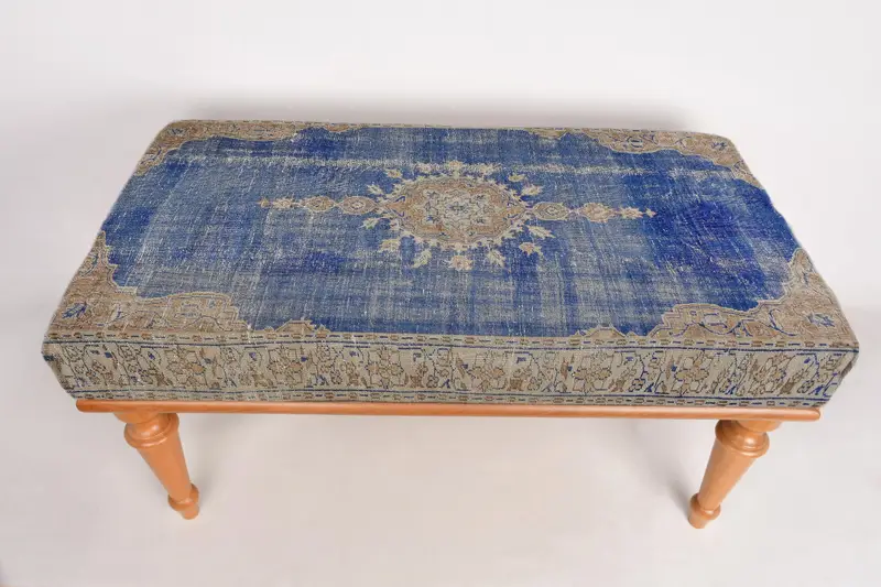 Modüler Kilimden Esinlenen Osmanlı, Mavi ve Bej Yün Karışımı Osmanlı