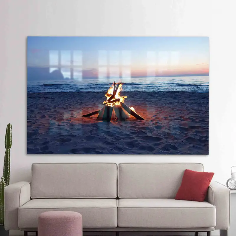 エレガントなプリント ガラス: シースケープ セレニティ ビーチ ランドスケープ デザイン