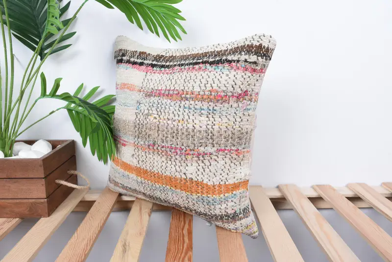 Pillow Case, Cotton Cushion Cover, Ethnical Kilim Rug Pillow, Throw Kilim Pillow, Vintage Kilim Pillow, 16x16 White Pillow Sham - 5