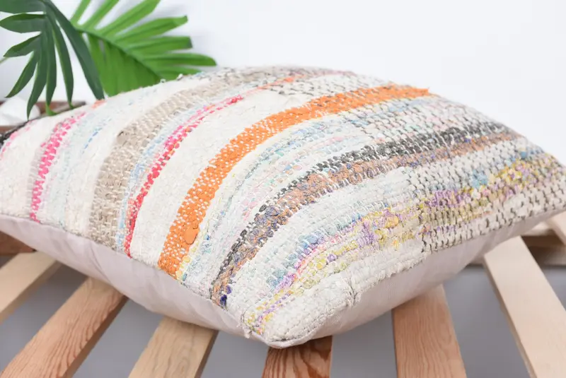 Pillow Case, Cotton Cushion Cover, Ethnical Kilim Rug Pillow, Throw Kilim Pillow, Vintage Kilim Pillow, 16x16 White Pillow Sham - 6