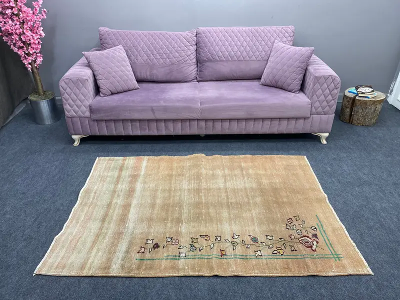 Alfombra Geométrica Marrón, 3.6x5.4ft Elegante Diseño Floral