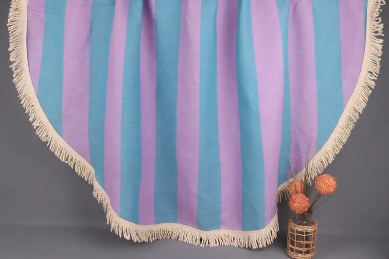 Turkish Beach Towel Monogram Blue-Purple Striped, Organic Cotton, 63x63 Inches