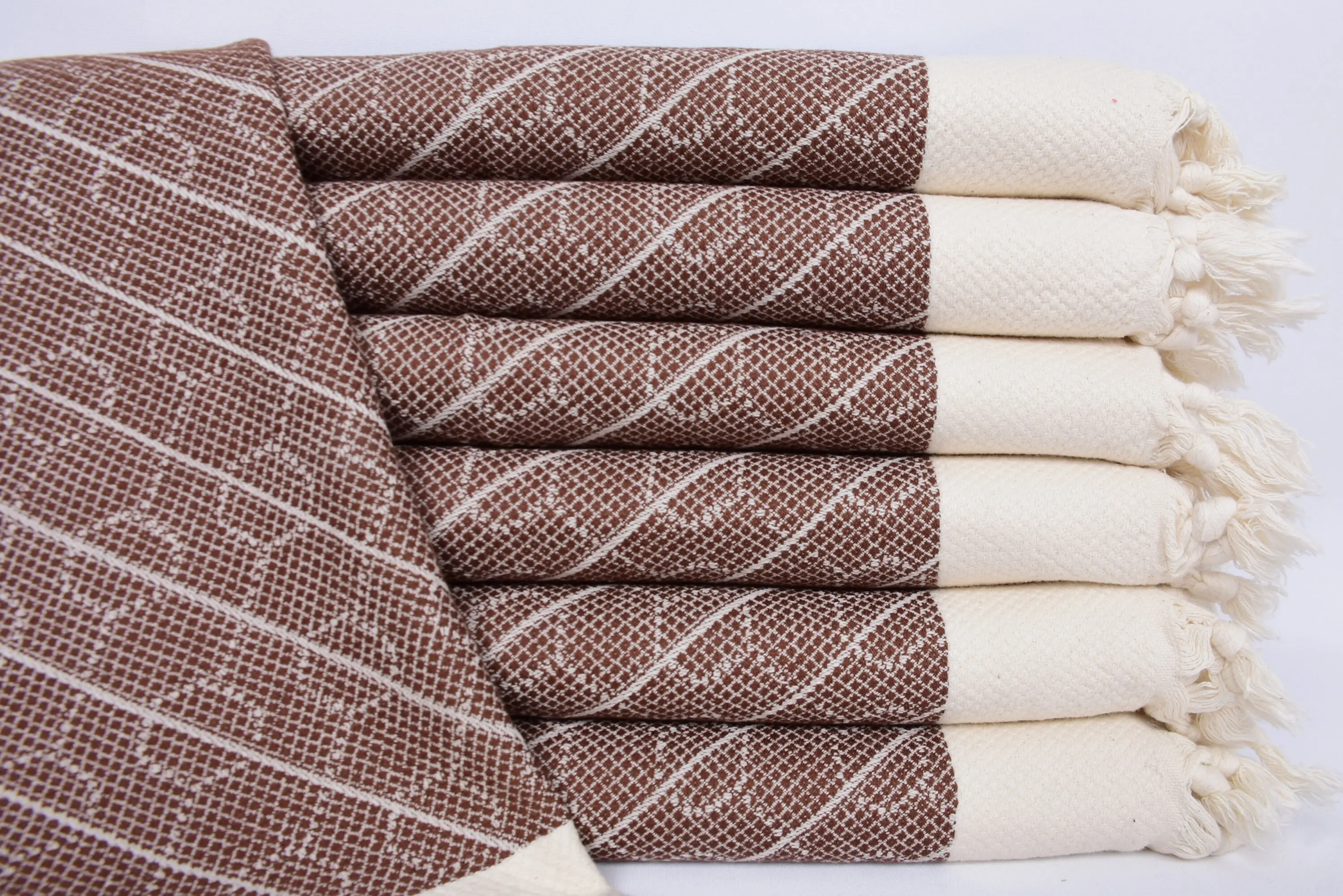 Brown Geometric Hand Towel, Organic Cotton, Monogram Option, 36x18 Inches - 1