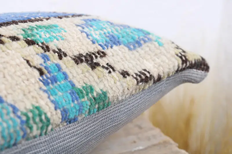Kilim Pillow Cover, Pillow Sham, Turkish Pillow, Gift Pillow, Outdoor Pillow Case, Handmade Rug Seat Cushion Cover, 8x16 Green Cushion - 6