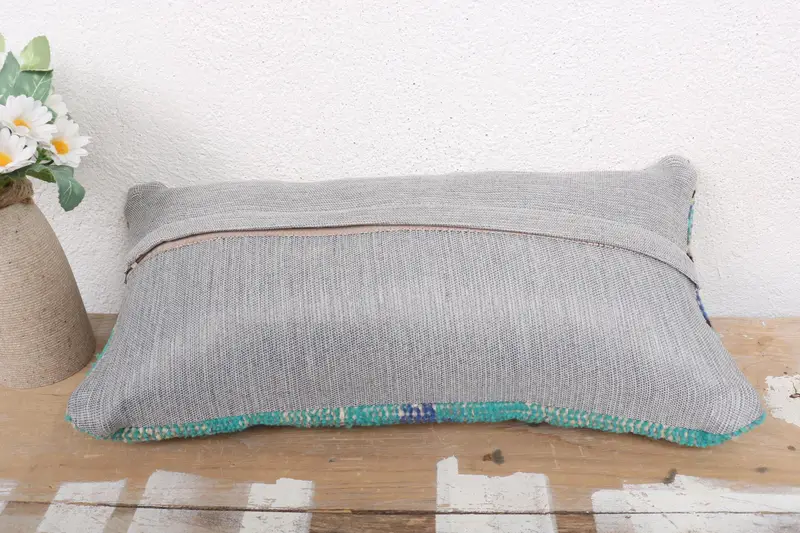 Kilim Pillow Cover, Pillow Sham, Turkish Pillow, Gift Pillow, Outdoor Pillow Case, Handmade Rug Seat Cushion Cover, 8x16 Green Cushion - 7