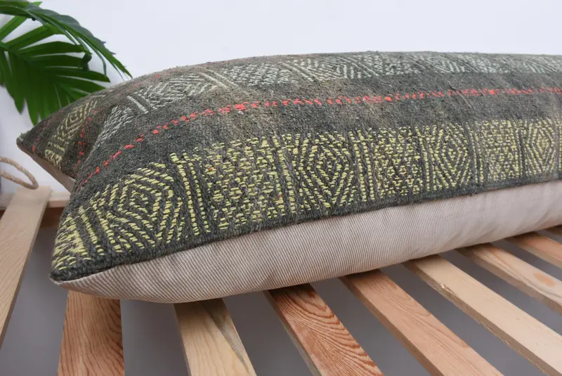 16x48 Yellow Pillow Case, Authentic Pillow Sham, Ethnic Pillow, Pillow Cover, Boho Pillow, Ethnical Kilim Rug Pillow, Turkish Pillow - 6