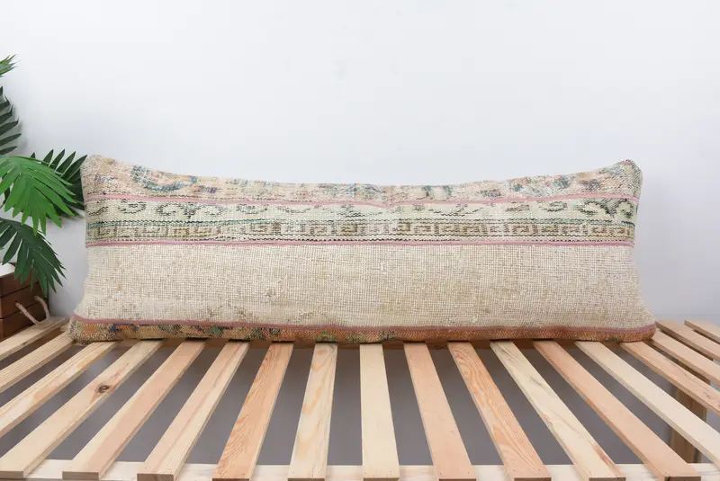 Pillow for Couch, Accent Throw Pillow Sham, Turkish Kilim Pillow, 16x48 Beige Pillow Case, Pillow Case, Gift Pillow, Living Room Throw Pillow Sham - 1