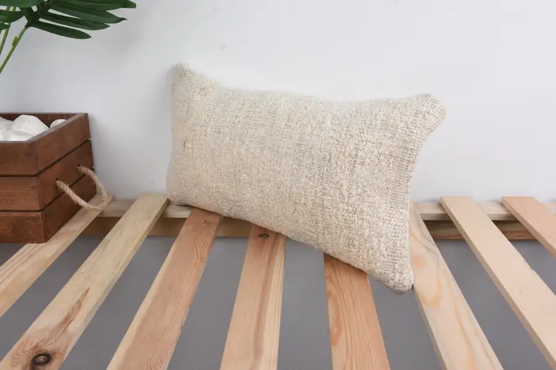Kilim Pillow Cover, 8x16 Beige Cushion, Turkish Kilim Pillow, Pillow, Ethnic Throw Pillow Sham, Handmade Kilim Cushion, Cotton Cushion - 5